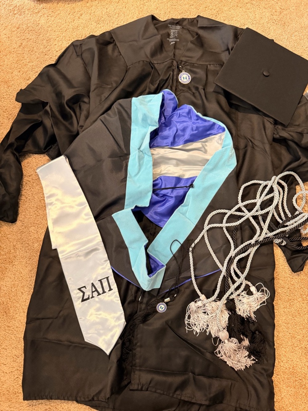 NU Black Graduation Gown with accessories